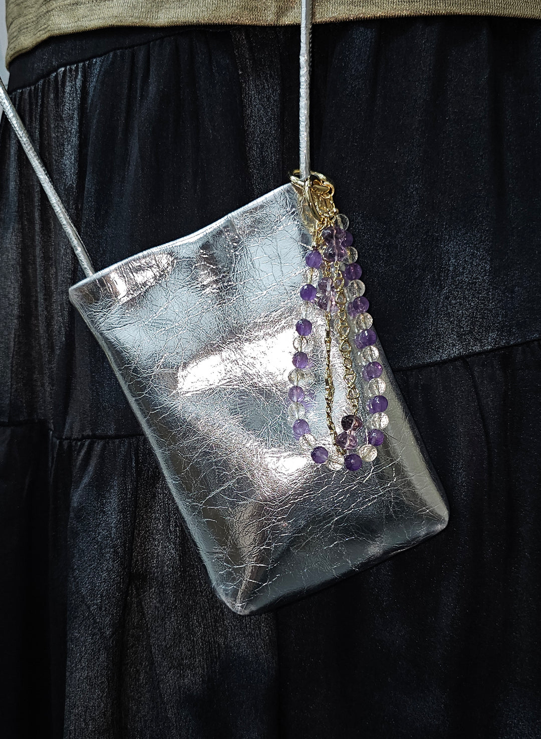 Amethyst And White Quartz With Bowknot Amethyst Double Layers Bag Charm BC010