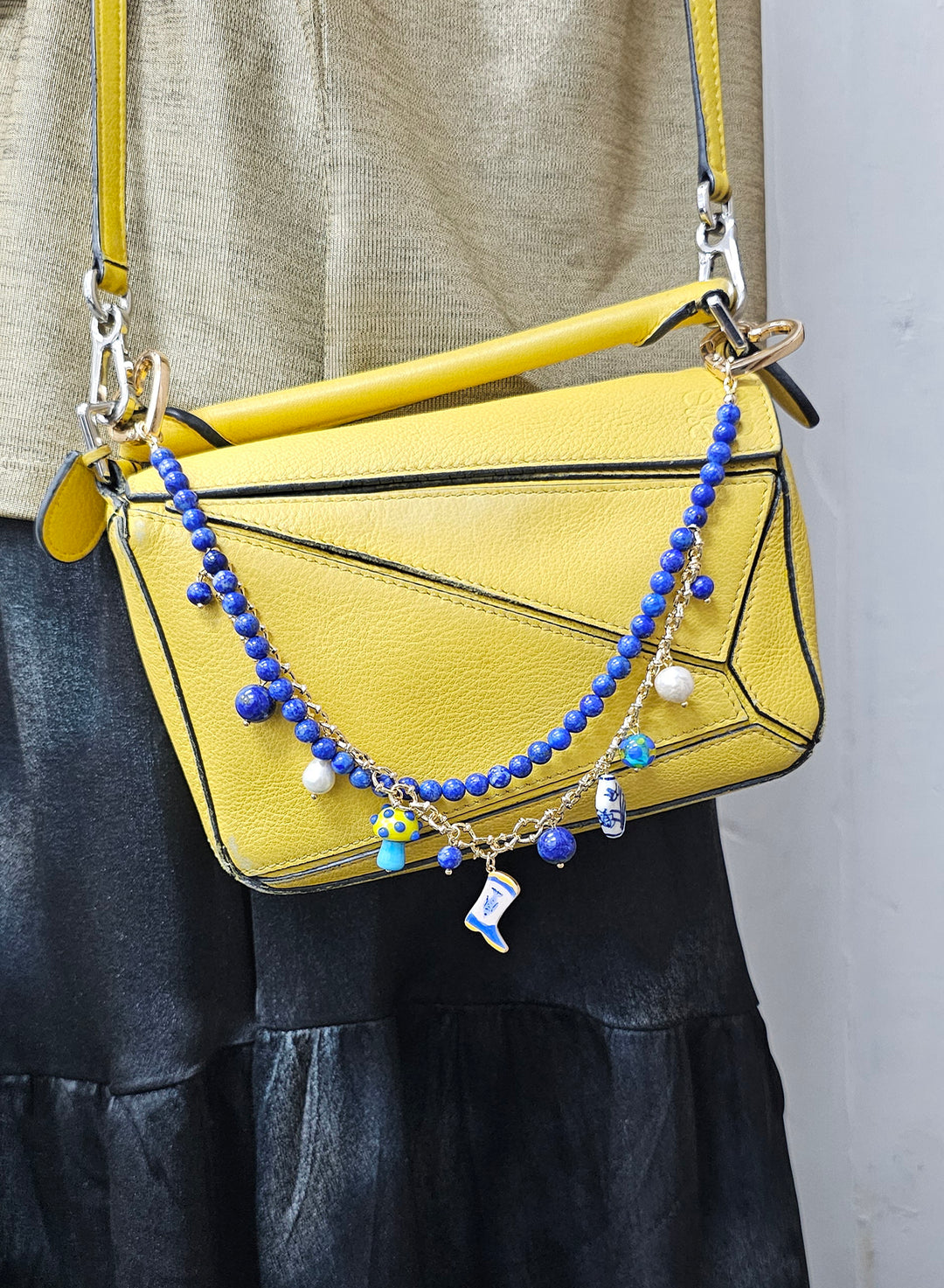 Lapis With Mushroom And Boots Double Layers Chain Bag Charm BC007