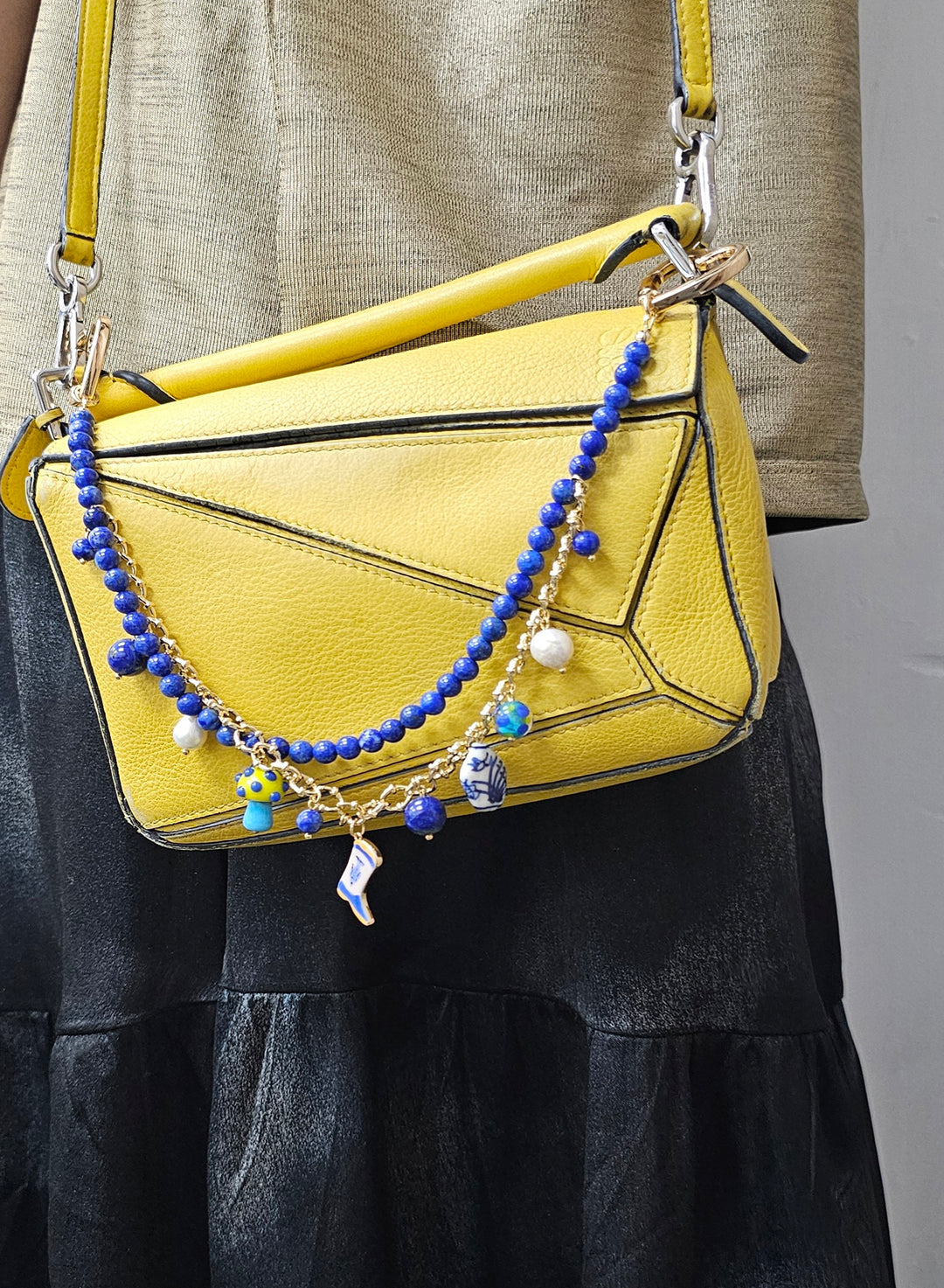 Lapis With Mushroom And Boots Double Layers Chain Bag Charm BC007