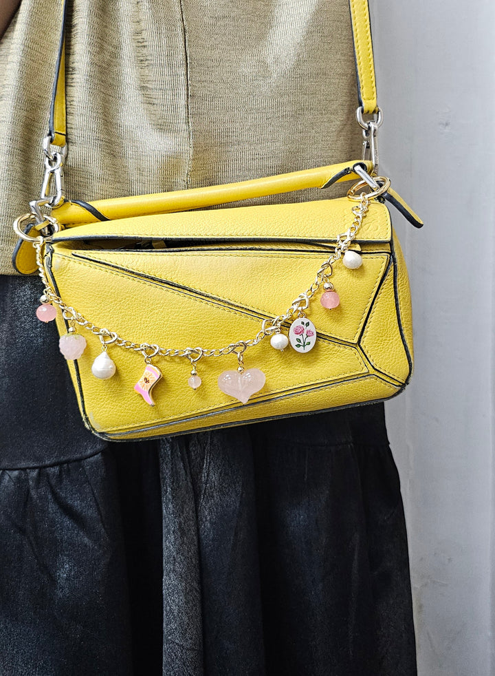 Meaningful Freshwater Pearls And Heart Rose Quartz Chain Bag Charm BC003