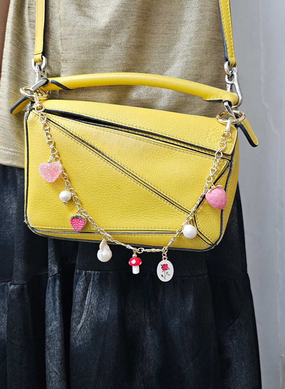Pink Fruit With Baroque Pearls Bag Chain Charm BC014