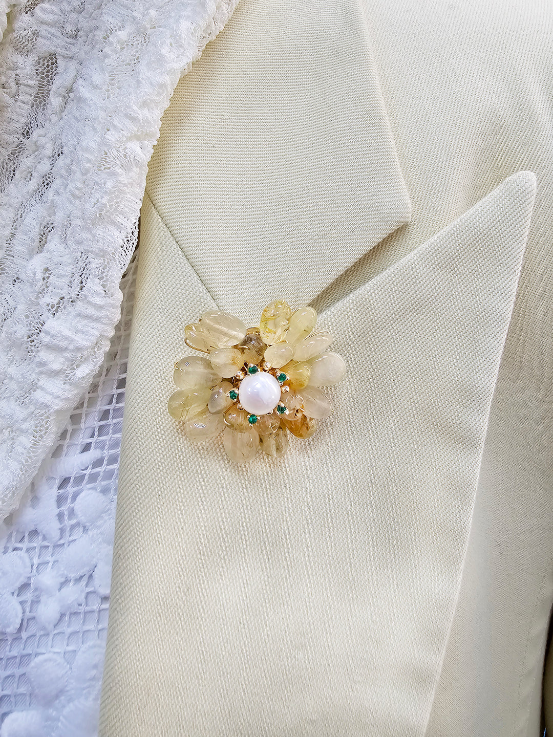 Prosperity Citrine Beads Flower Brooch LP005