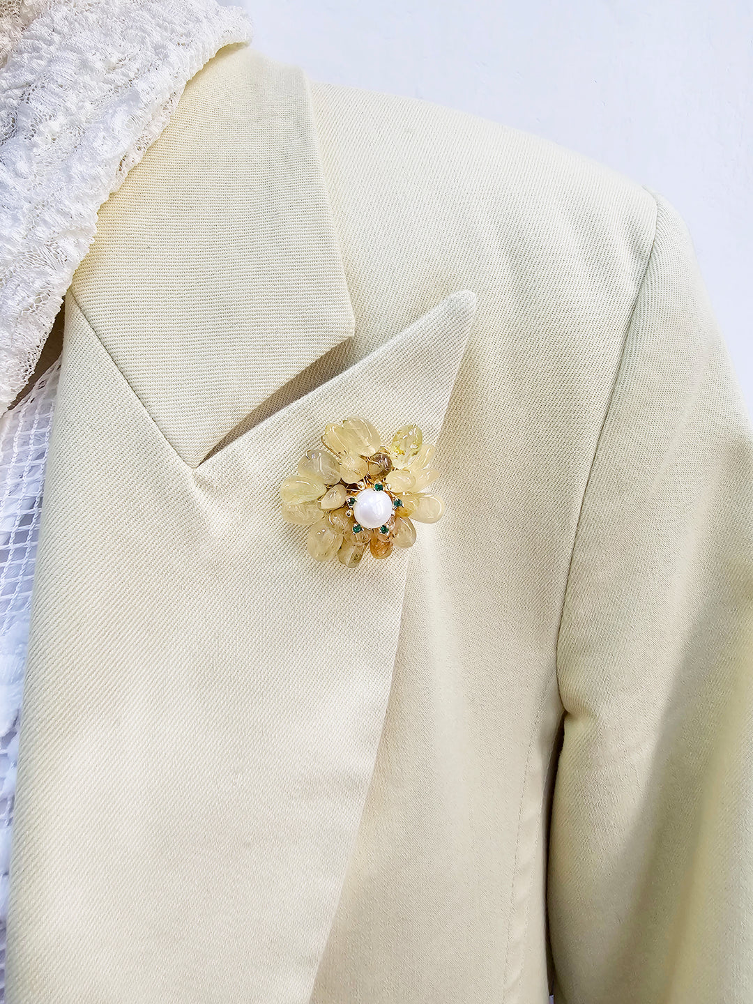Prosperity Citrine Beads Flower Brooch LP005