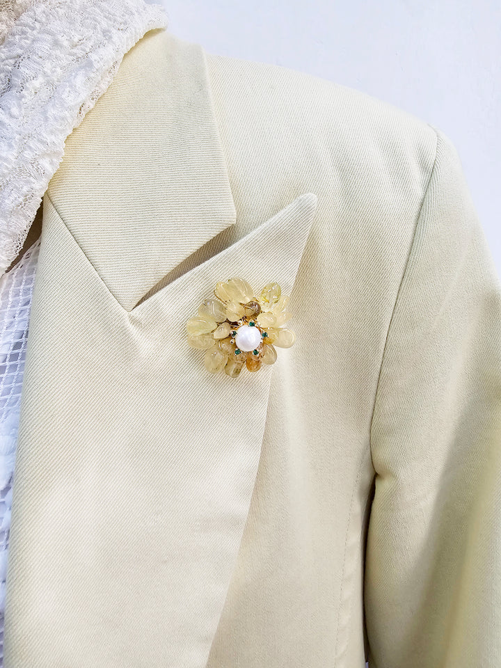 Prosperity Citrine Beads Flower Brooch LP005