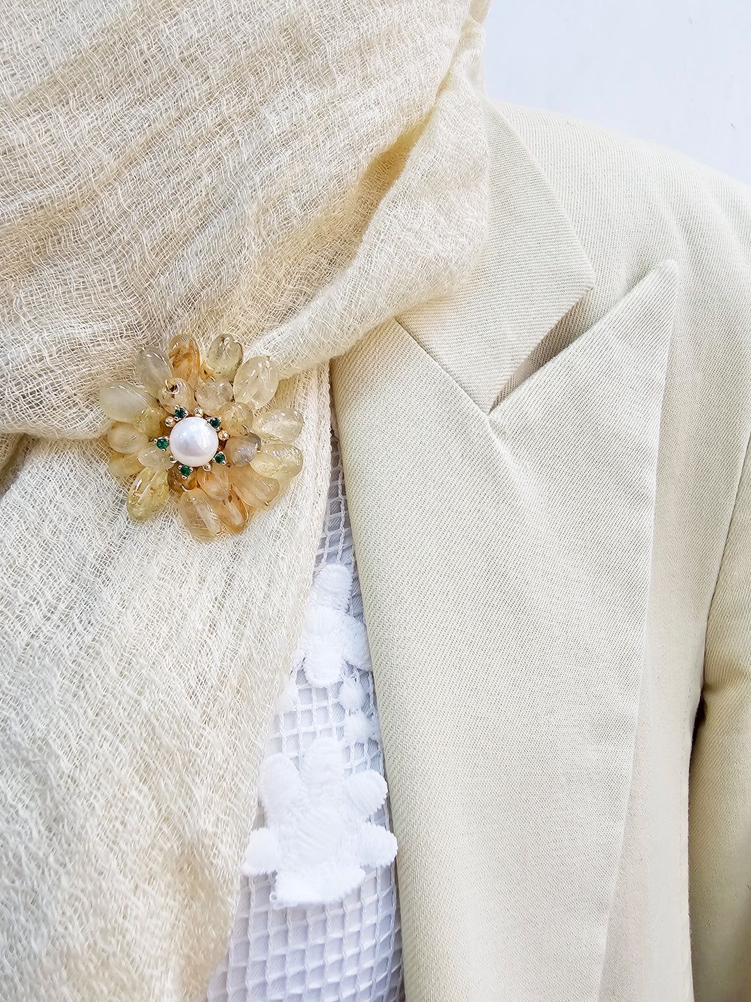 Prosperity Citrine Beads Flower Brooch LP005
