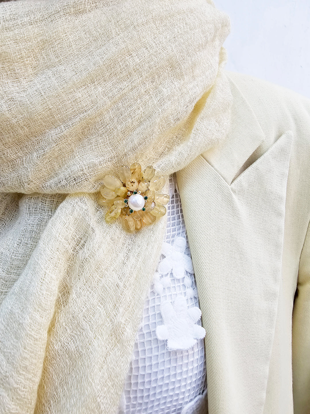 Prosperity Citrine Beads Flower Brooch LP005