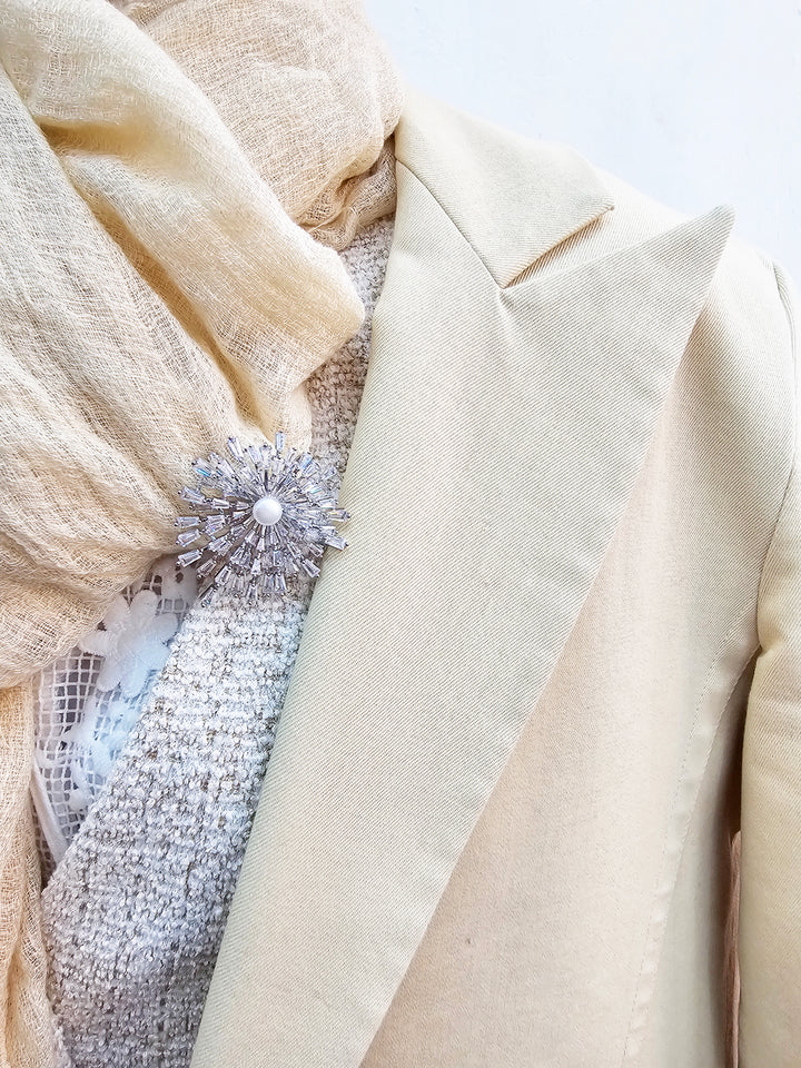 Pearl With Zircon Firework Shaped Brooch QP001