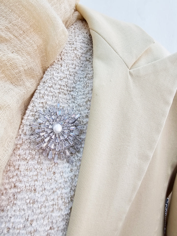 Pearl With Zircon Firework Shaped Brooch QP001