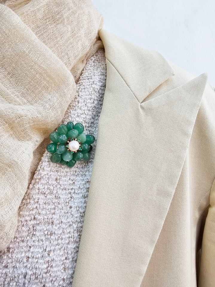 Handcrafted Flower Shaped Aventurine Brooch QP003