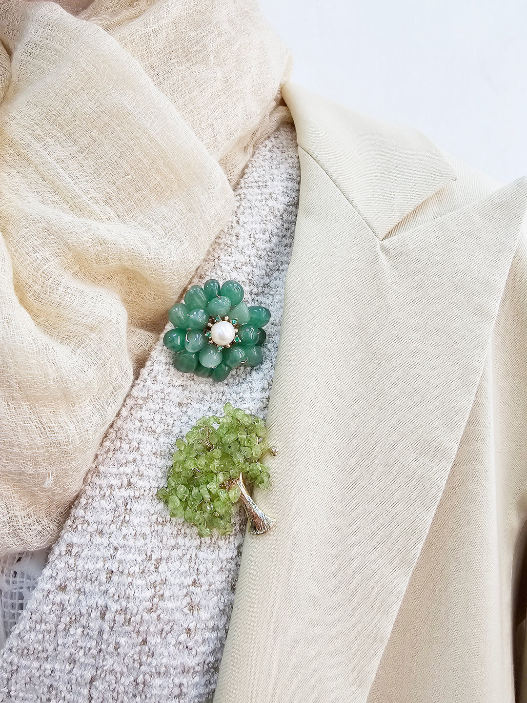 Prehnite Handcrafted Tree Shaped Brooch PP001