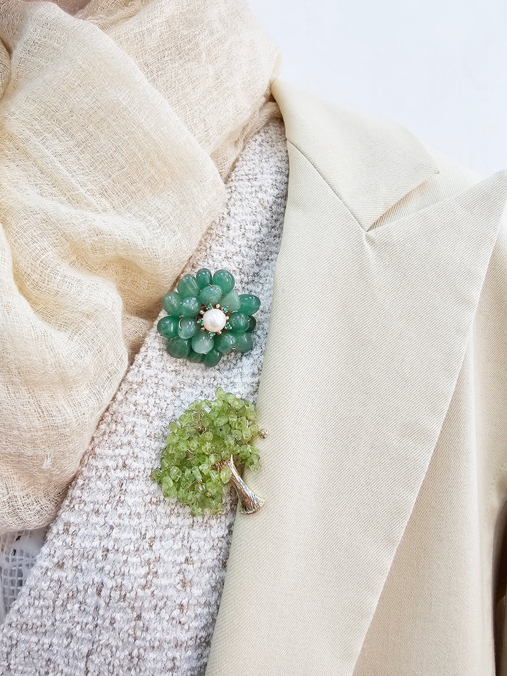 Prehnite Handcrafted Tree Shaped Brooch PP001