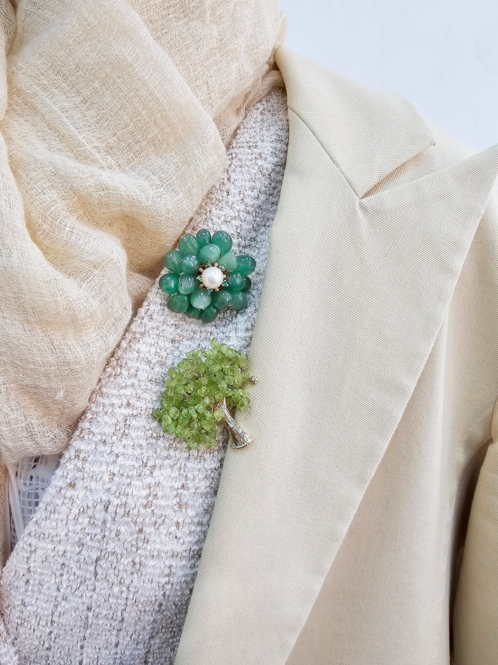 Prehnite Handcrafted Tree Shaped Brooch PP001