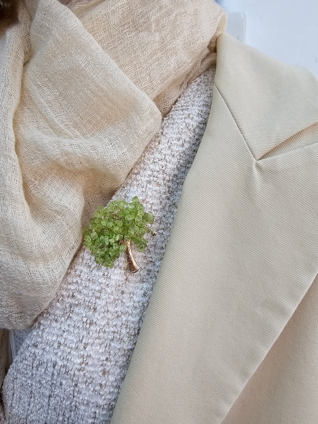 Prehnite Handcrafted Tree Shaped Brooch PP001