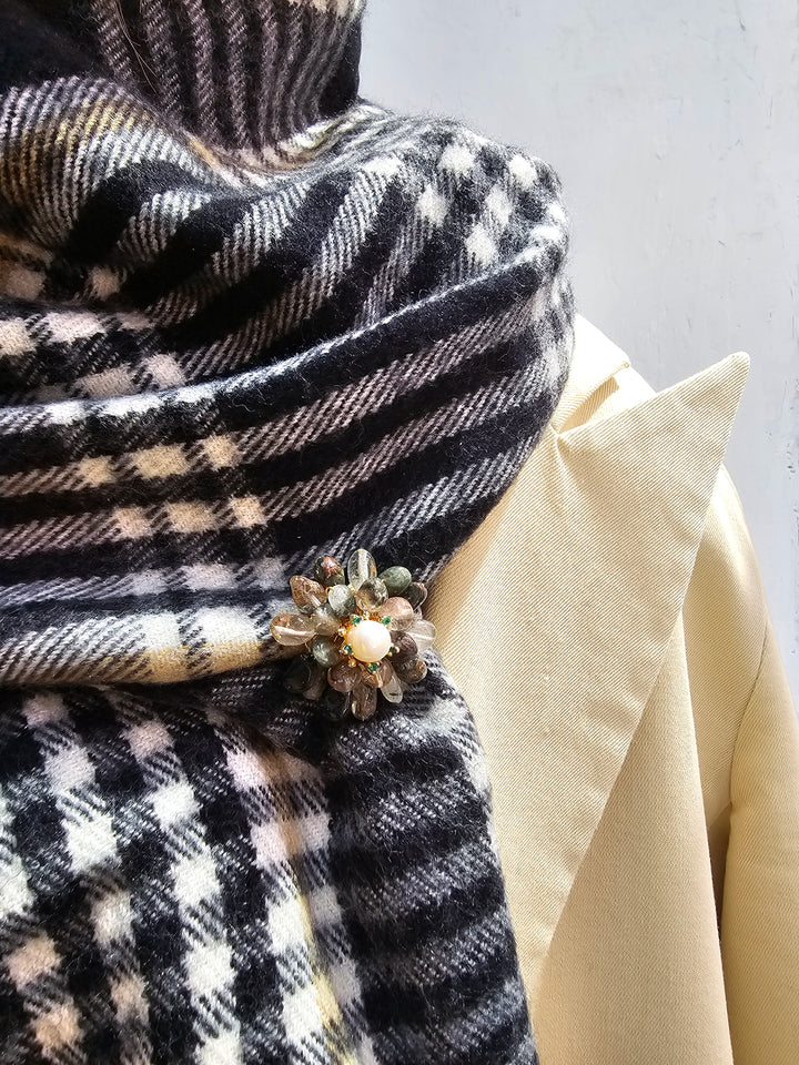 Black Phantom Quartz Floral Brooch QP008