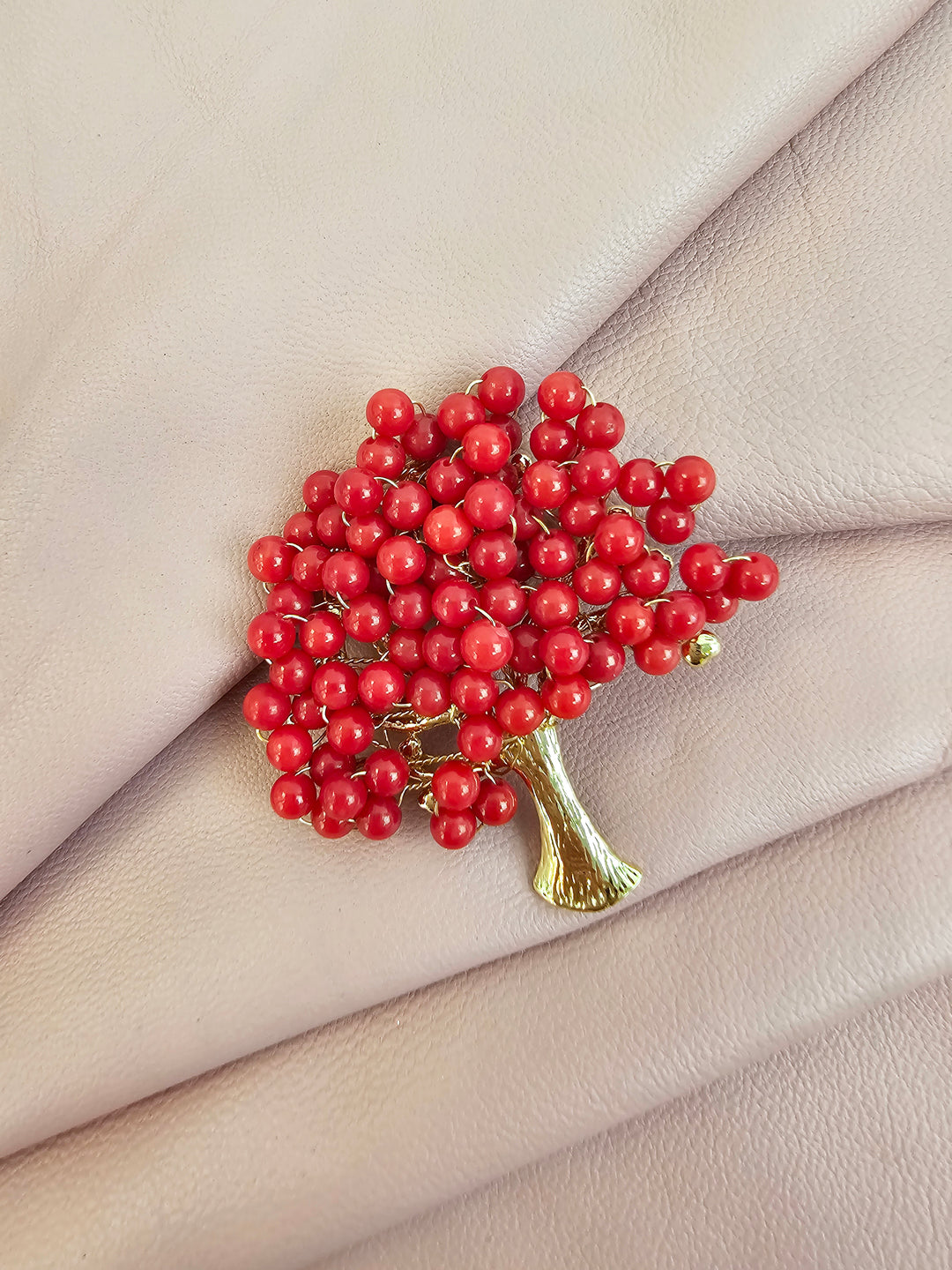 Handcrafted Red Bamboo Coral Tree Brooch QP006