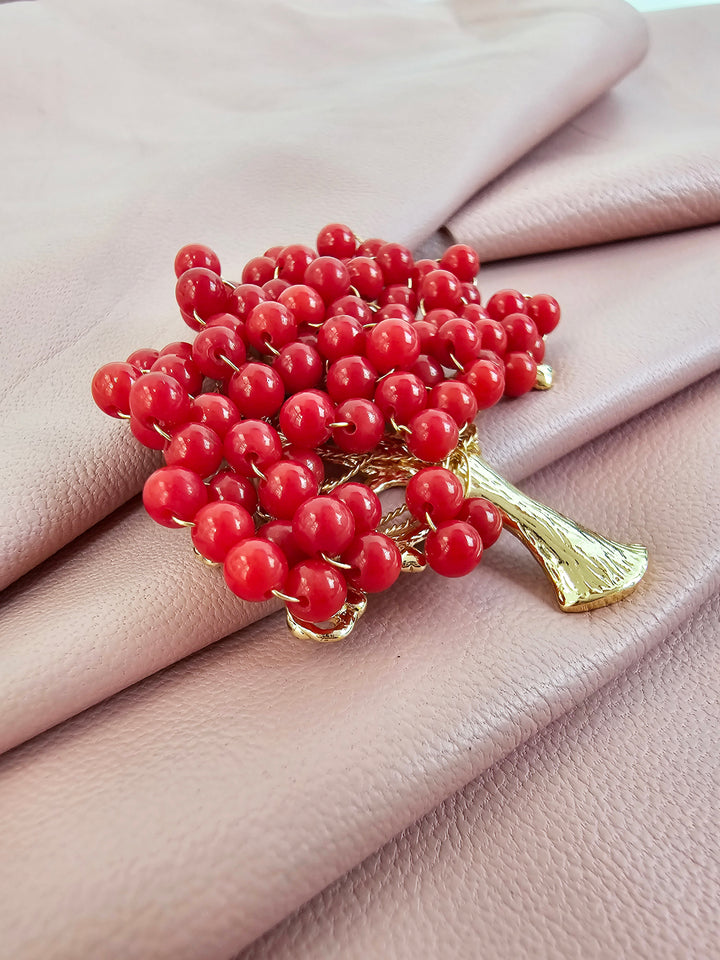 Handcrafted Red Bamboo Coral Tree Brooch QP006