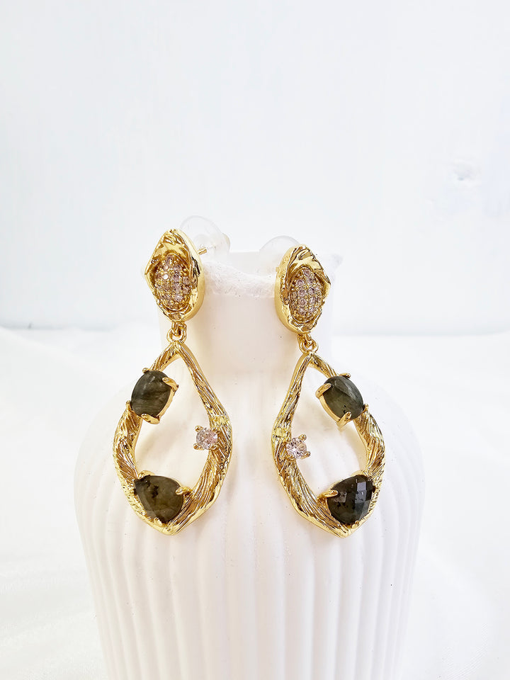 Labradorite Stone Setting Statement Earrings QE023