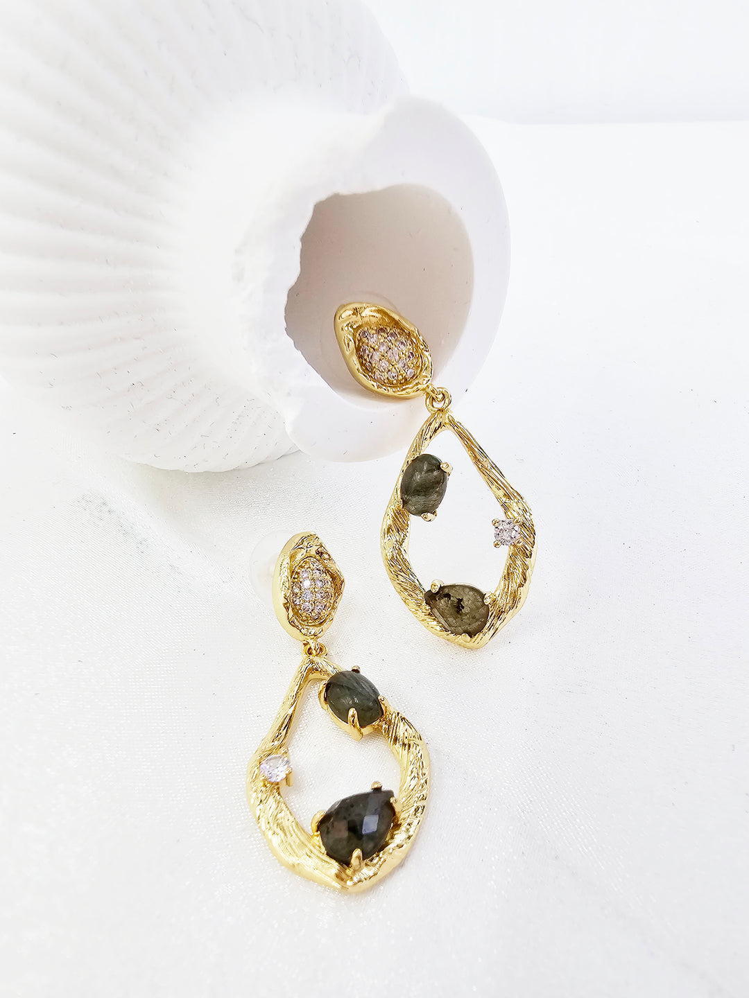 Labradorite Stone Setting Statement Earrings QE023