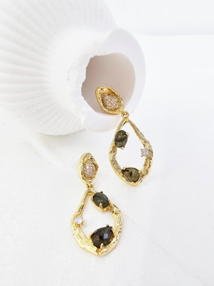Labradorite Stone Setting Statement Earrings QE023