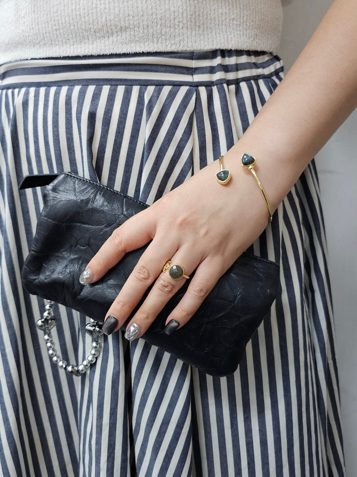 Black Obsidian Stone Minimalist Bangle QB017