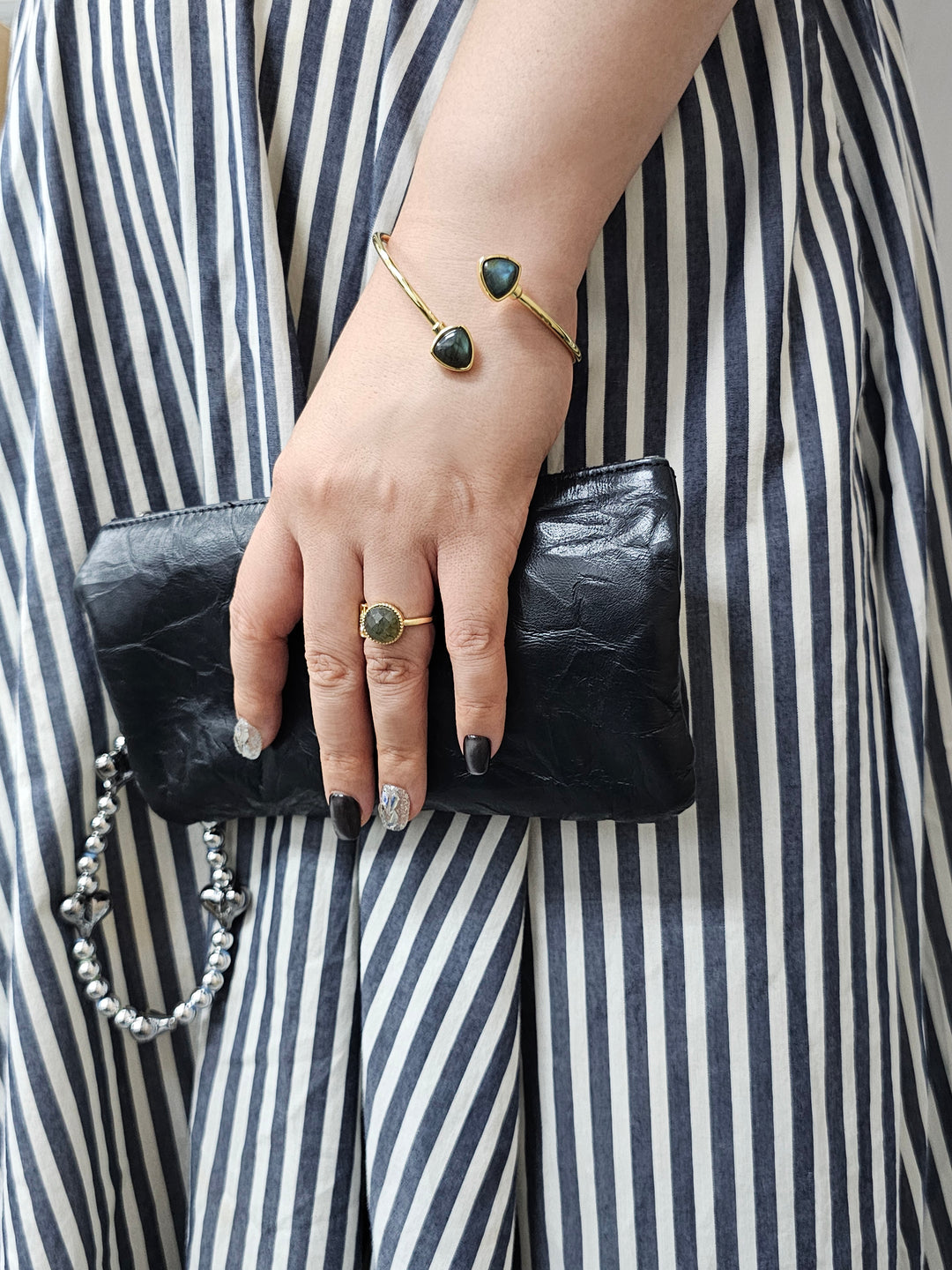 Black Obsidian Stone Minimalist Bangle QB017