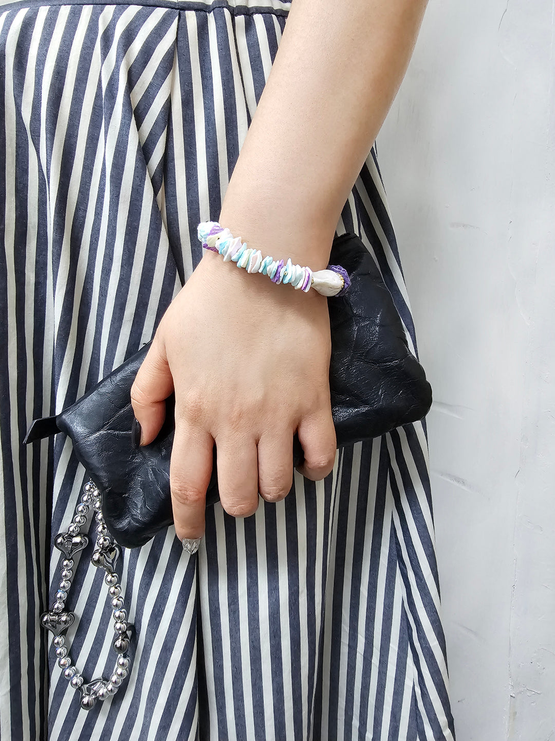 Purple Charoite And Colorful Shell With Baroque Pearl Bracelet QB011