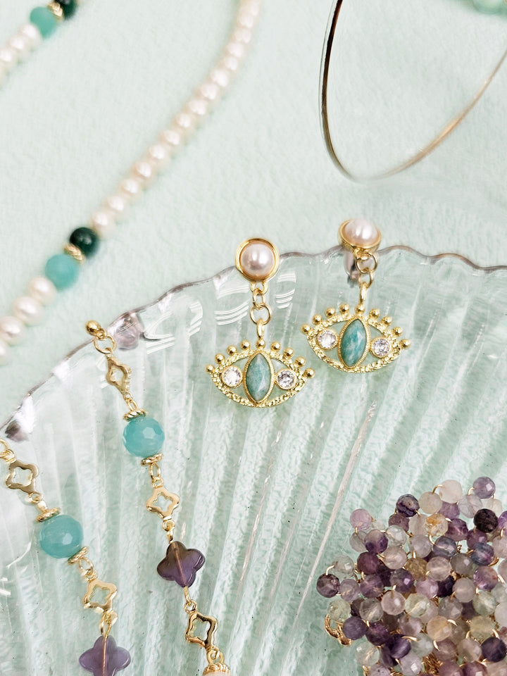 Evil Eye With Amazonite Stone Earrings RE006