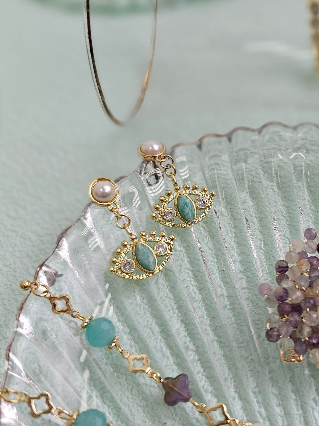 Evil Eye With Amazonite Stone Earrings RE006