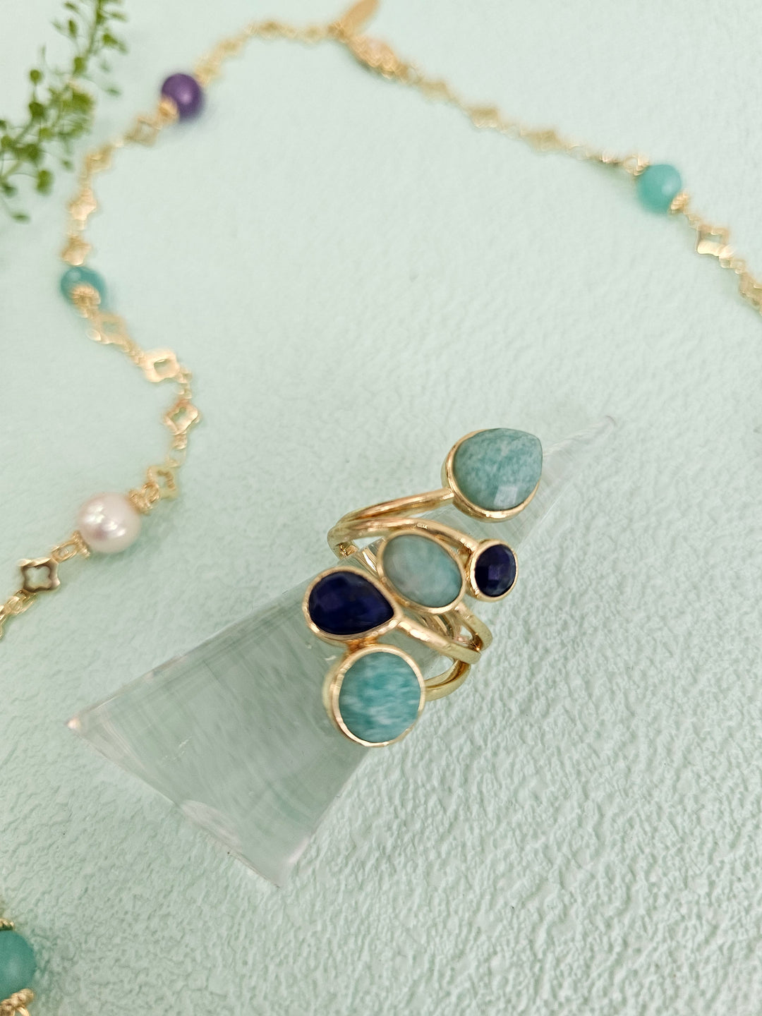 Amazonite And Lapis Cocktail Adjustable Ring RP001