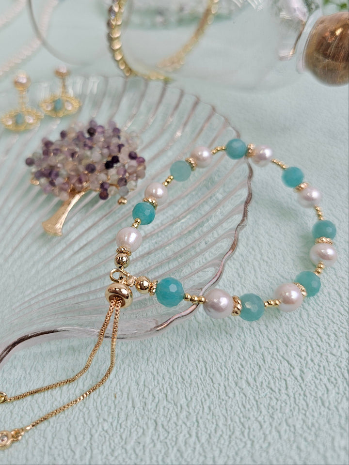 Amazonite With Freshwater Pearls Slider Bracelet RB003