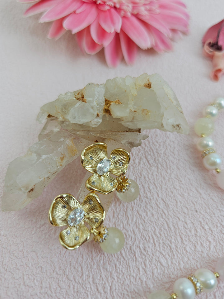 Citrine Dangle Flower Stud Earrings RE012