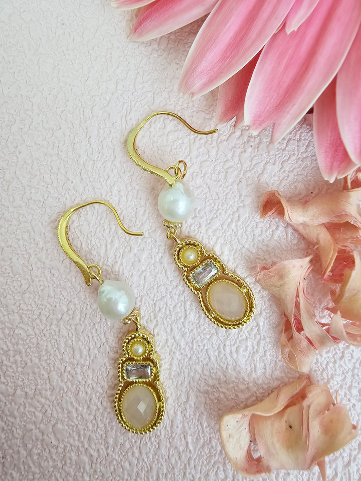 Bohemian Rose Quartz & Freshwater Pearl Drop Earrings RE013