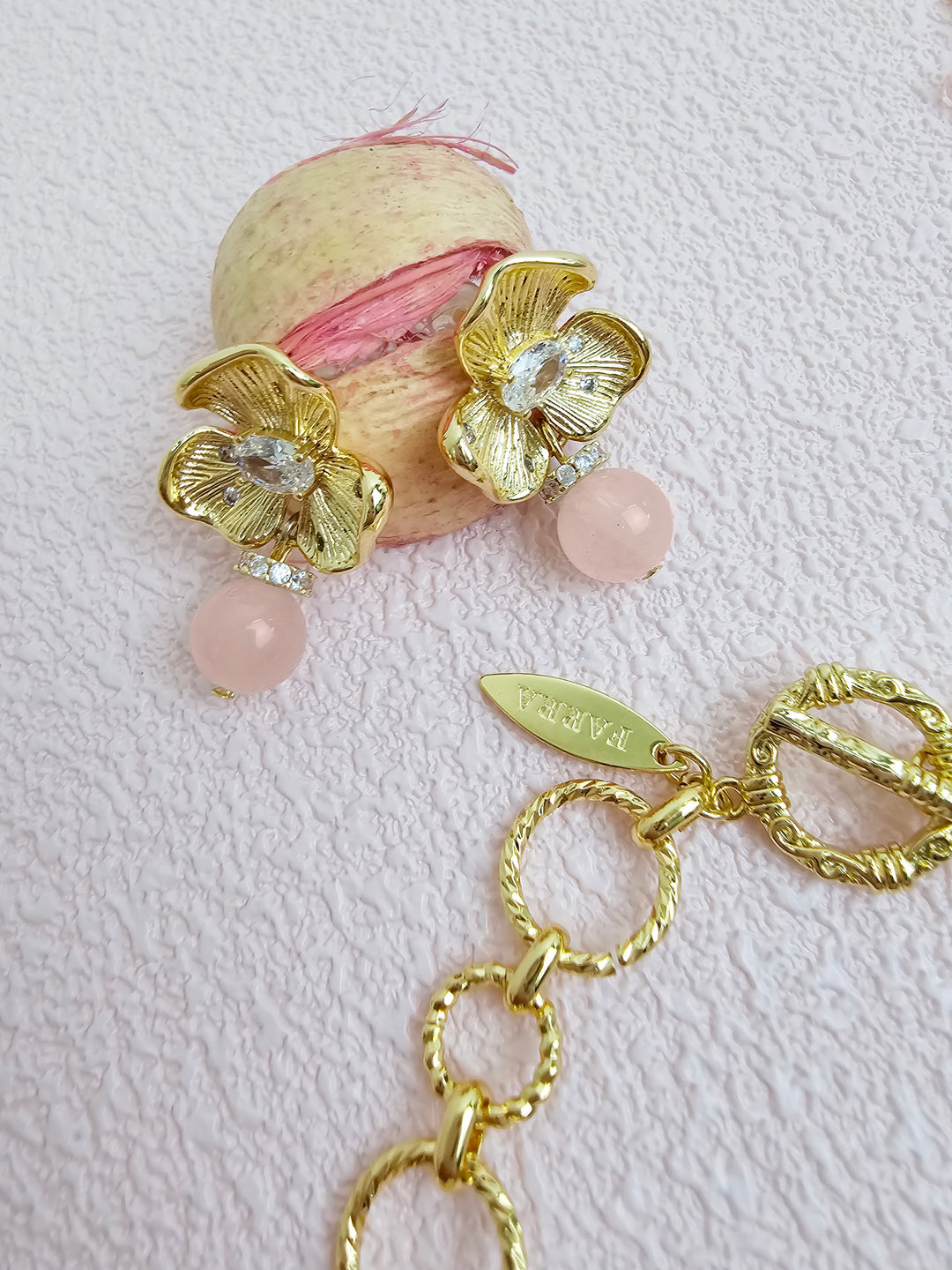 Floral Rose Quartz Dangle Stud Earrings RE014