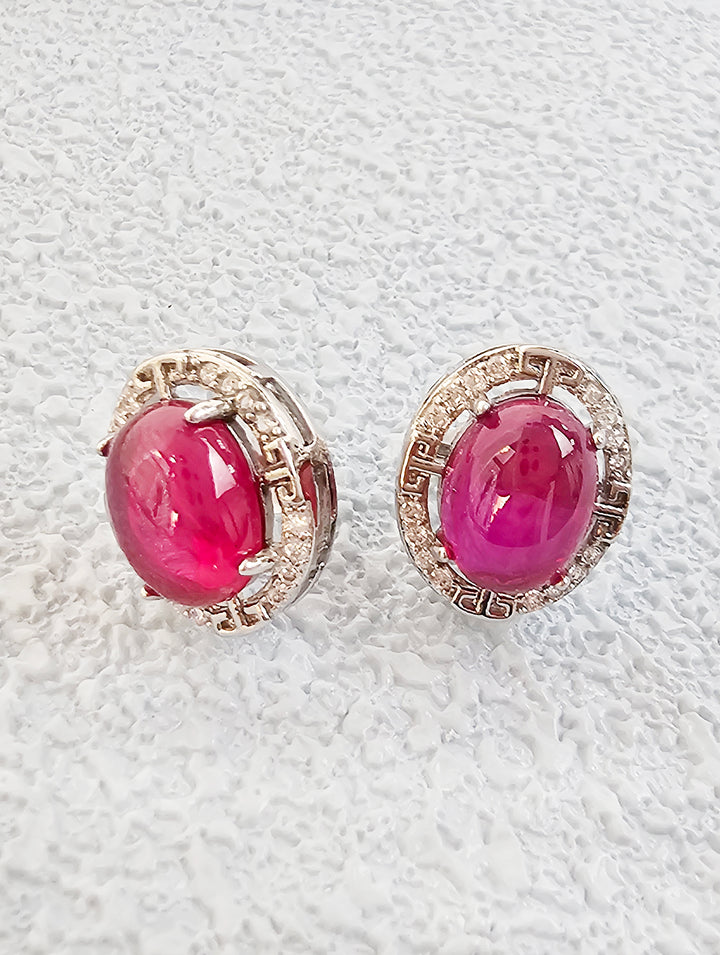 Magenta Agate Oval Shaped Earrings RE022