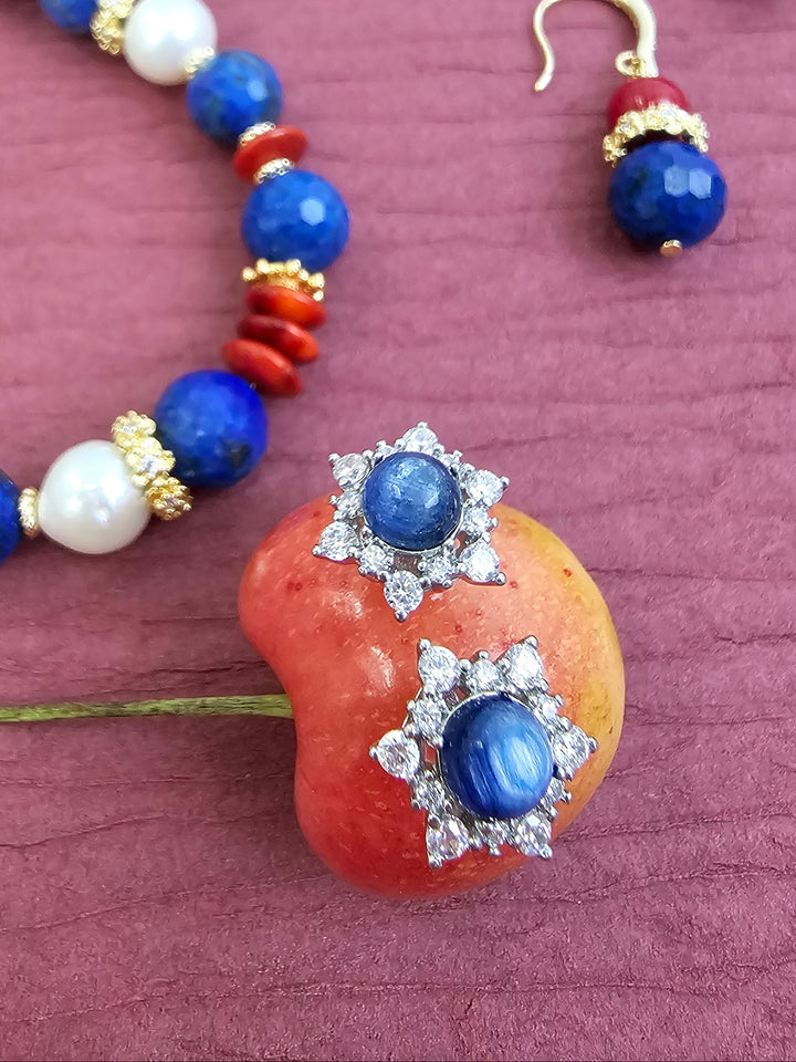 Flower Shaped Kyanite Stone Stud Earrings RE031