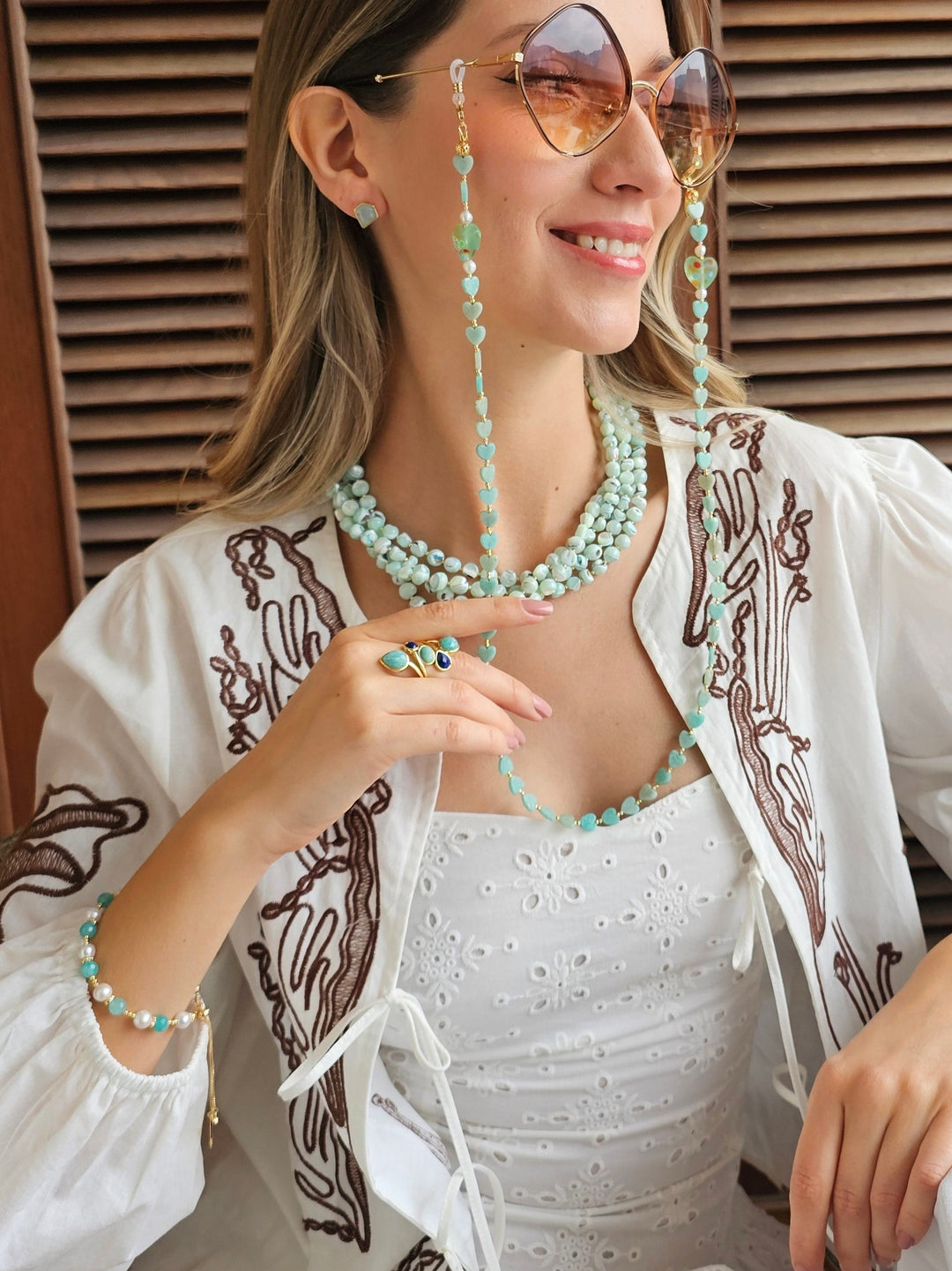 Amazonite And Lapis Cocktail Adjustable Ring RP001