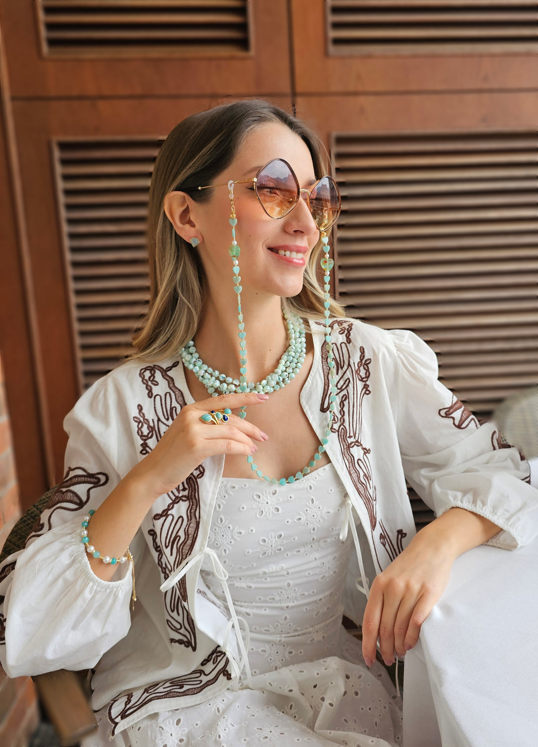 Heart Shaped Amazonite Eye Glasses Chain EC016