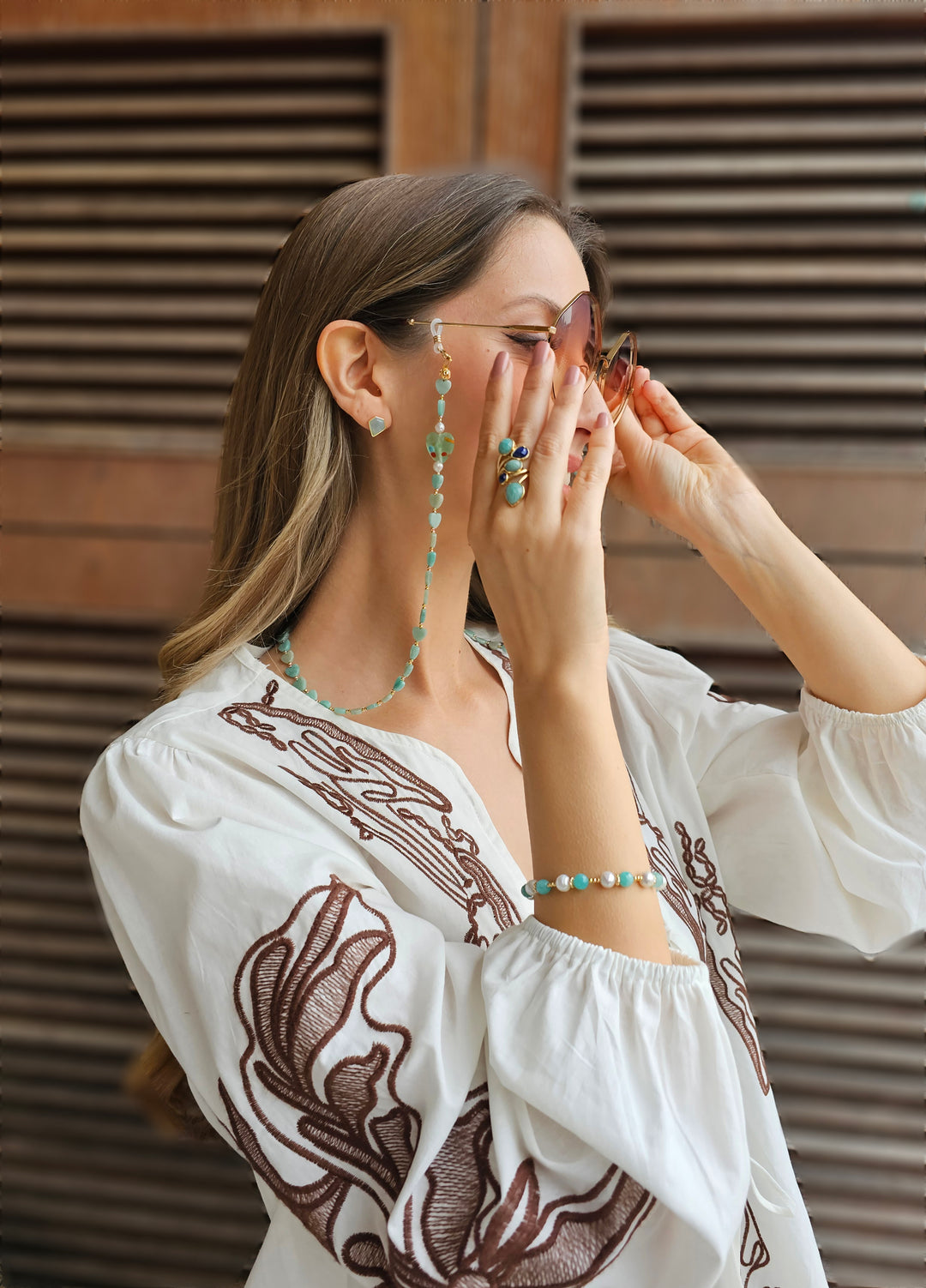 Amazonite And Lapis Cocktail Adjustable Ring RP001