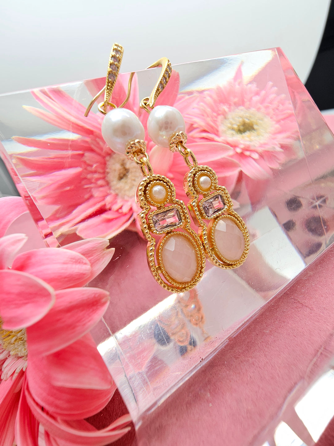 Bohemian Rose Quartz & Freshwater Pearl Drop Earrings RE013