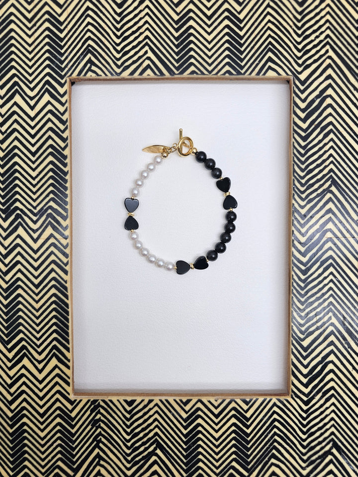 Bowknot Black Obsidian And White Freshwater Pearl Bracelet RB020