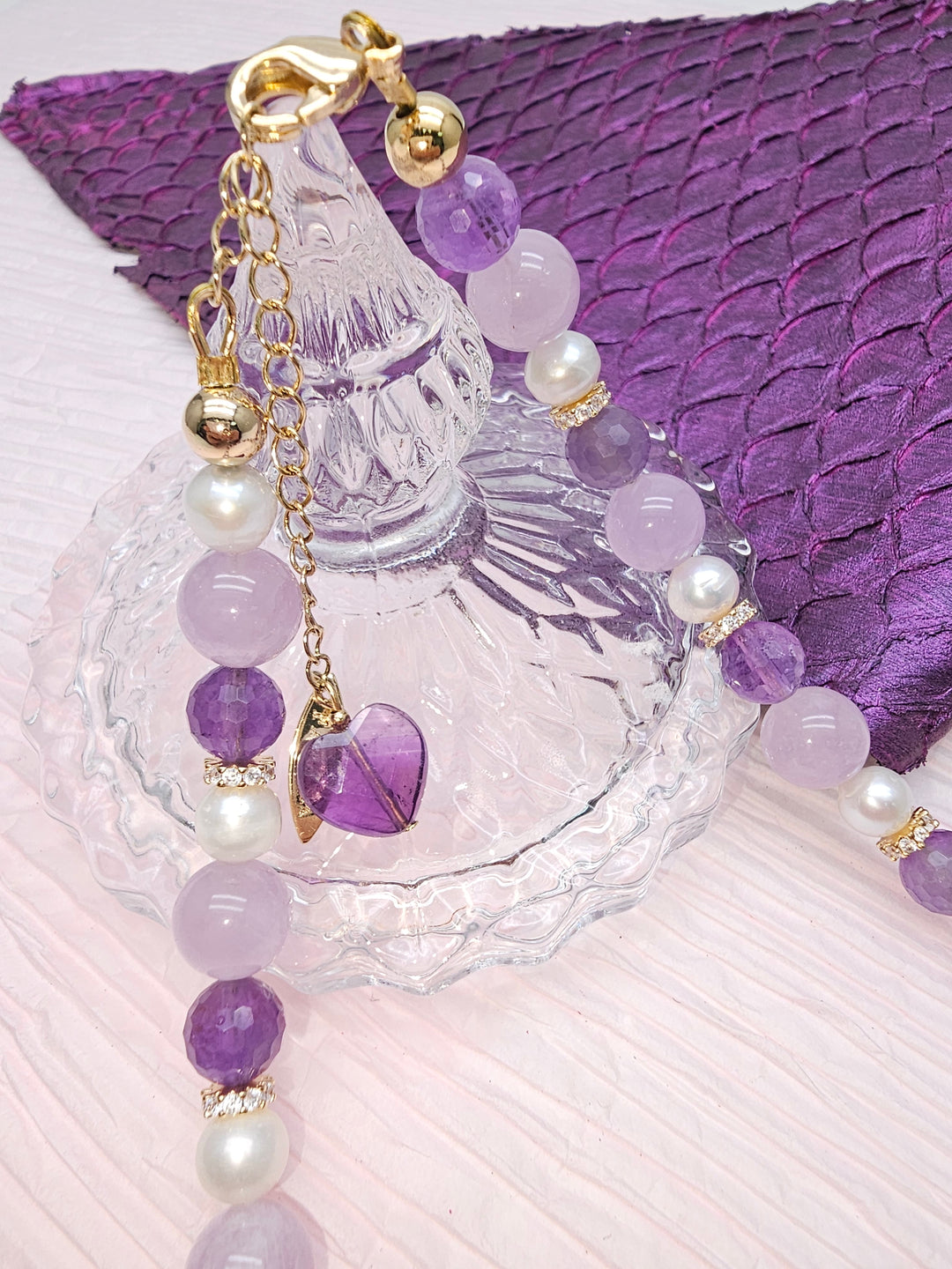 Mixed Shade Amethyst And Freshwater Pearl Beaded Necklace RN021