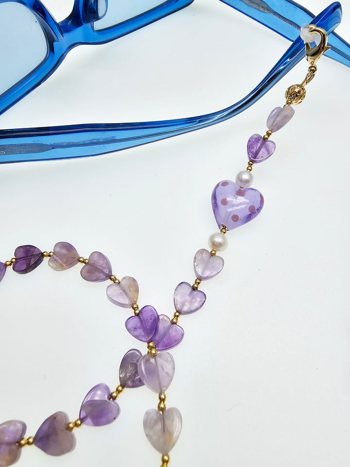 Heart Shaped Amethyst Eye Glasses Chain EC015