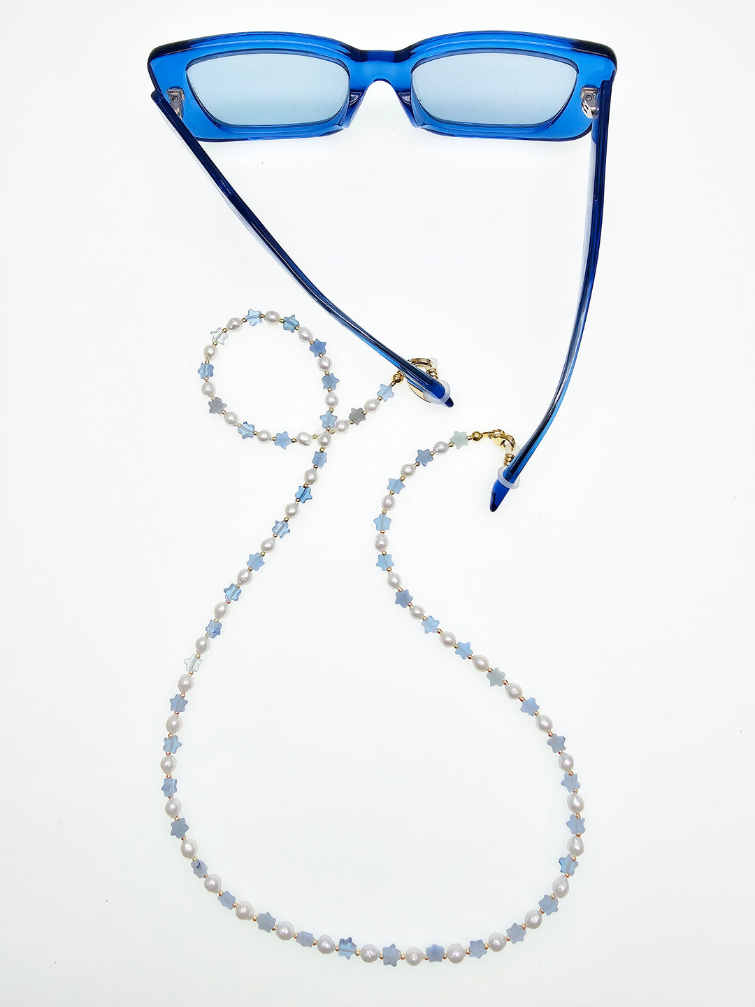 Star Shaped Blue Gemstone With Pearls Eye Glasses Chain EC012