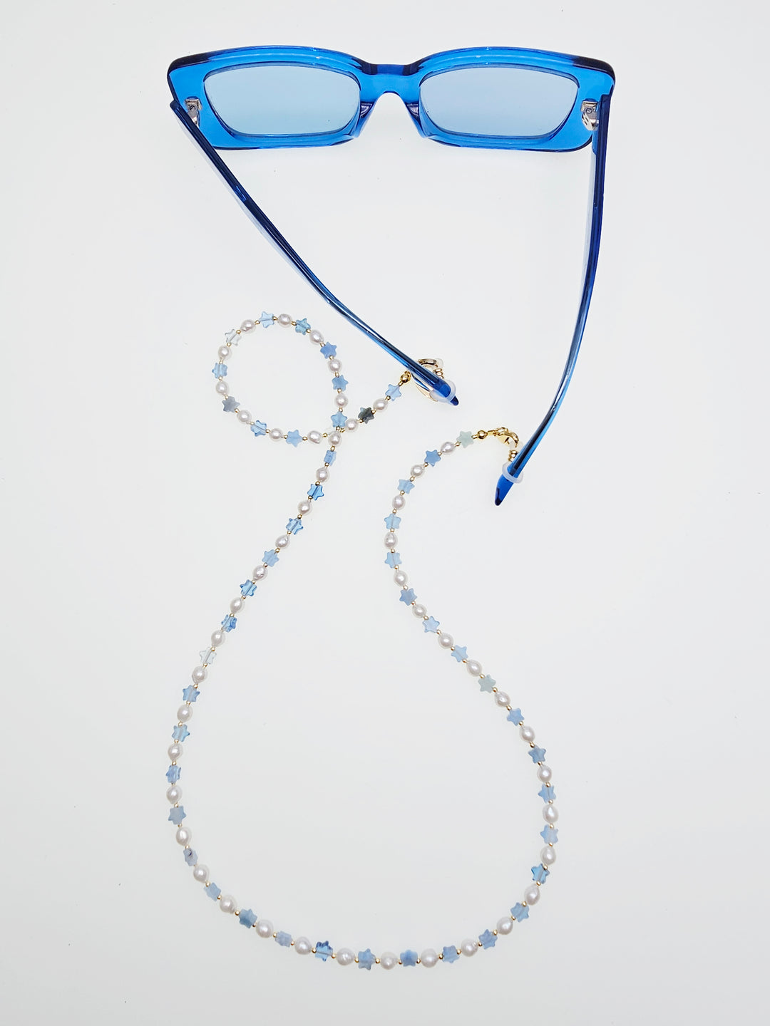 Star Shaped Blue Gemstone With Pearls Eye Glasses Chain EC012