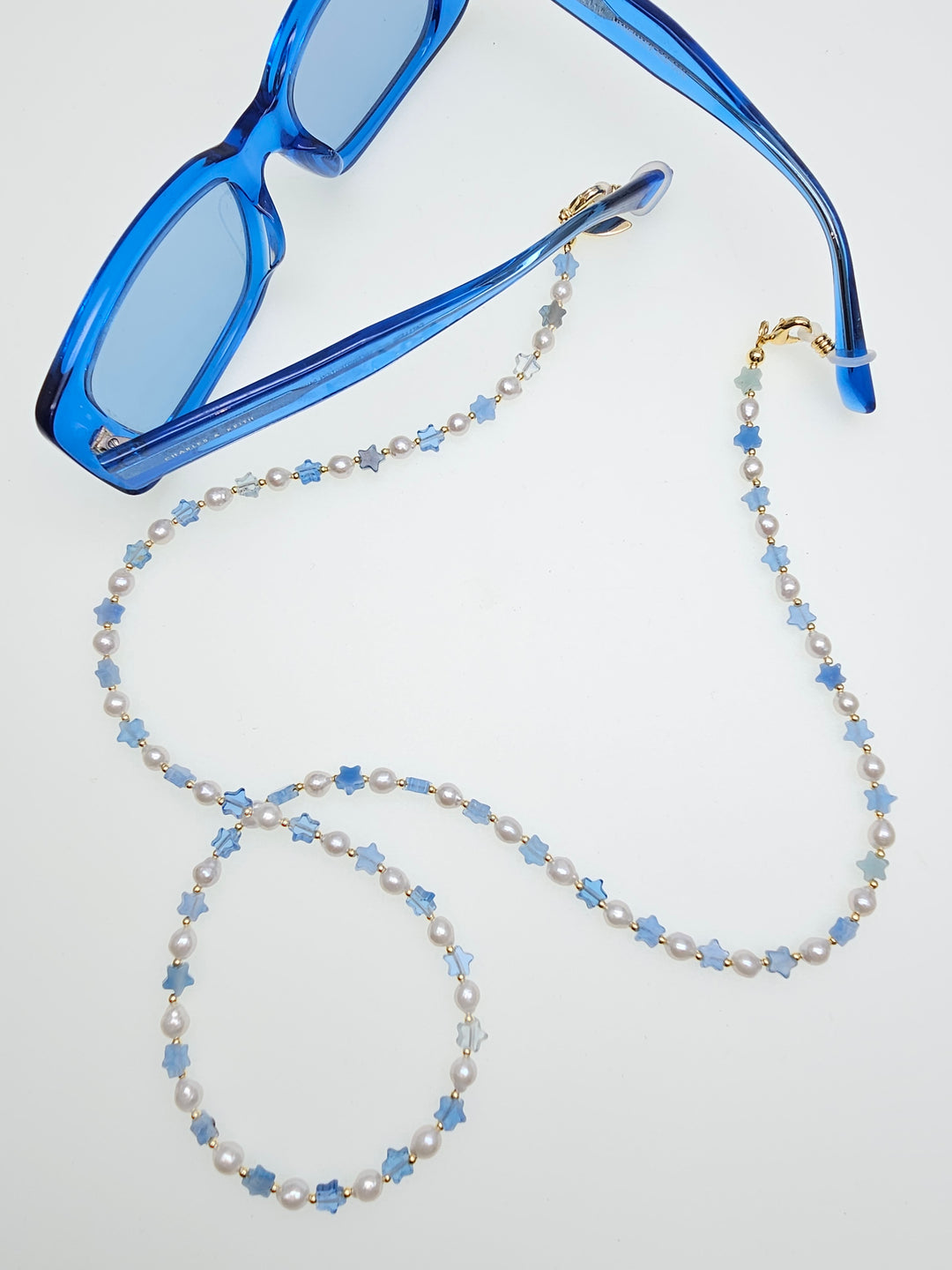 Star Shaped Blue Gemstone With Pearls Eye Glasses Chain EC012