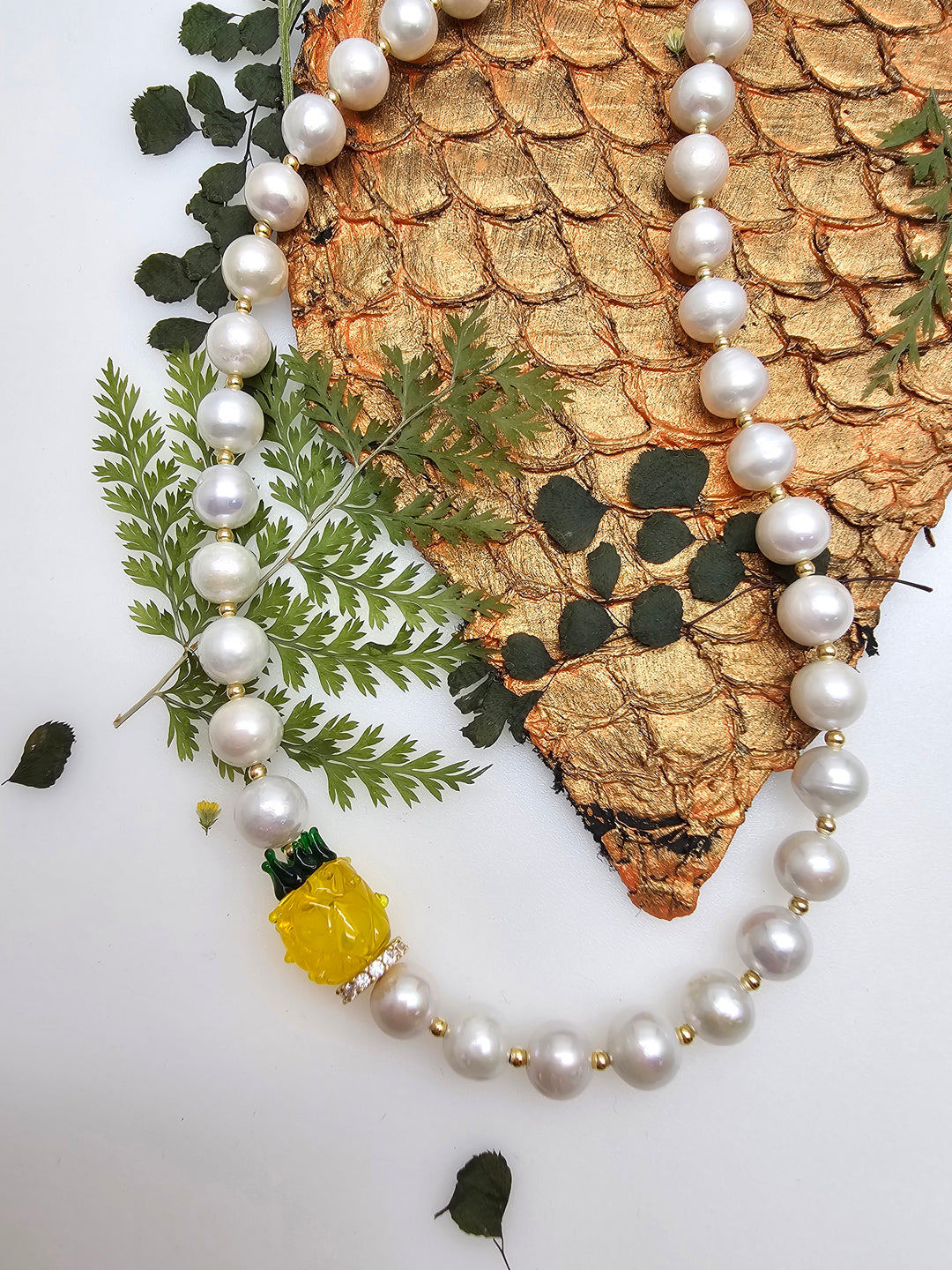 Freshwater Pearl With Yellow Pineapple Pendant Necklace RN008