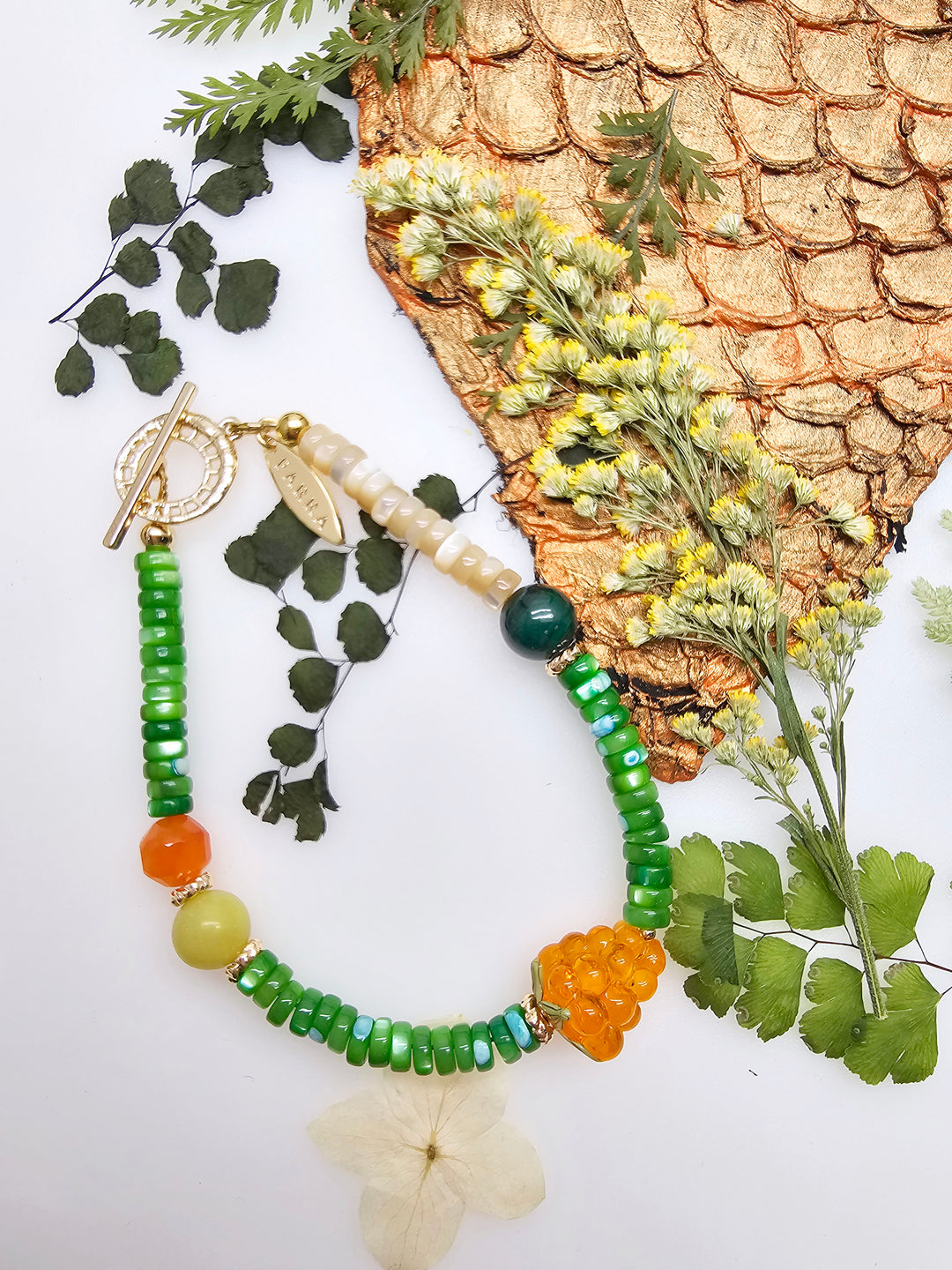 Summer Garden Malachite & Agate Bracelet With Raspberry Charm RB005