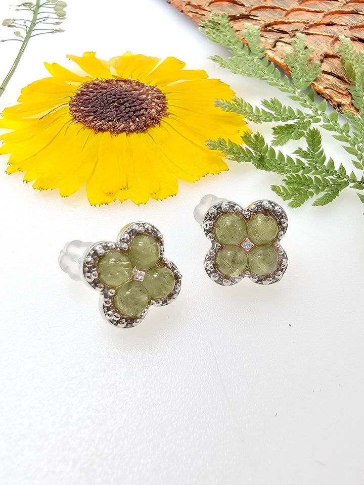 Minimalist Flower Shaped Prehnite Stud Earrings RE010
