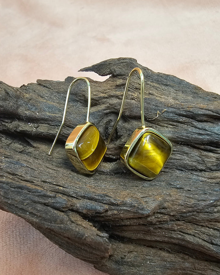 Square Shaped Tiger-eye Stone Earrings PE066