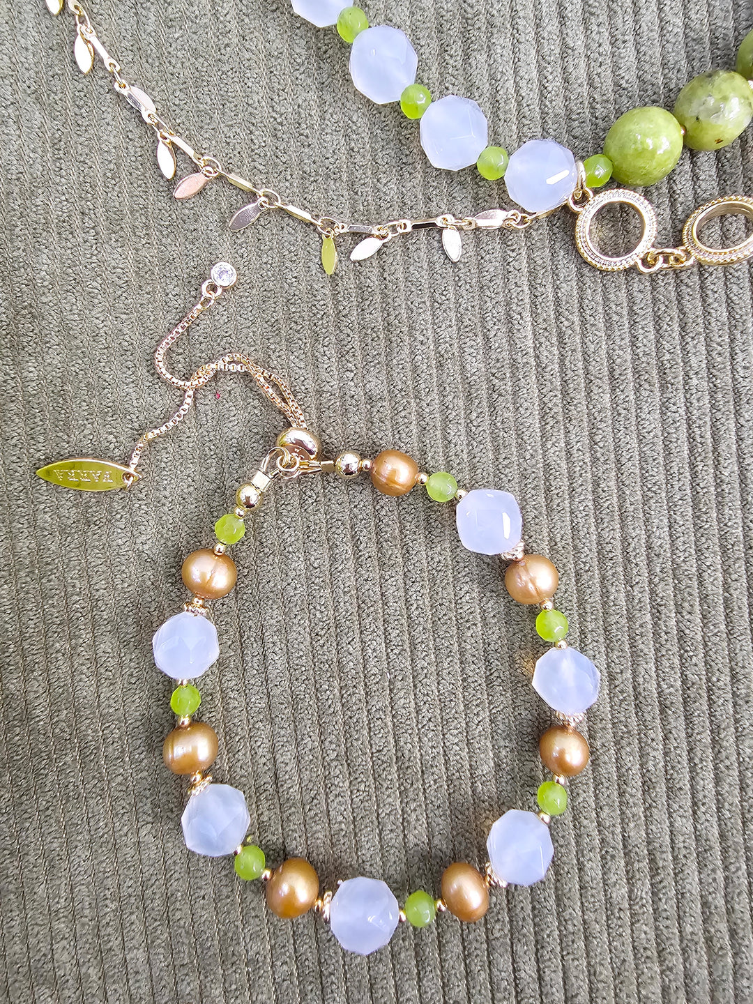 White Agate With Brown Freshwater Pearl Adjustable Bracelet SB017